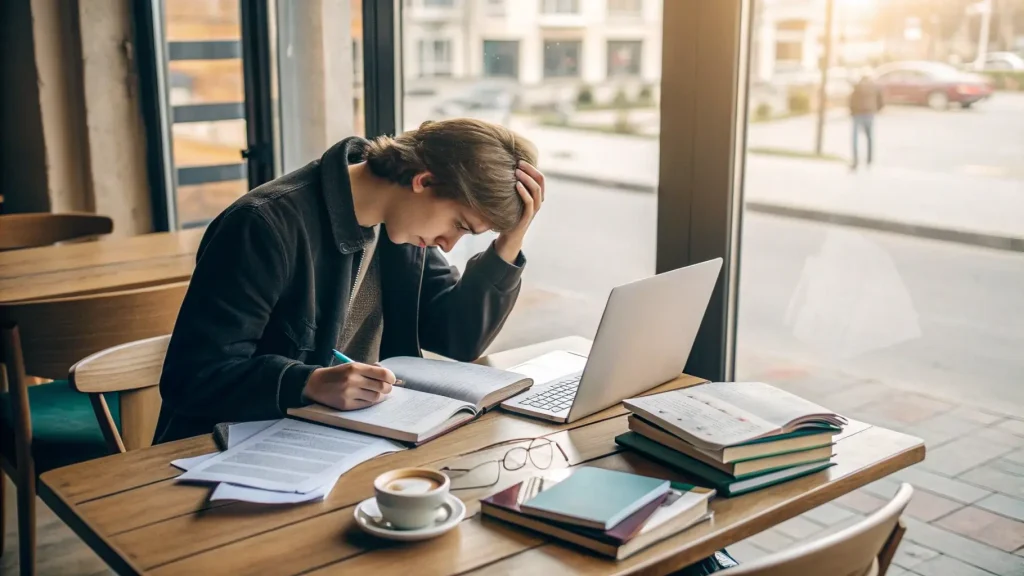 Siswa terlihat frustrasi dan pusing saat belajar bahasa Inggris.